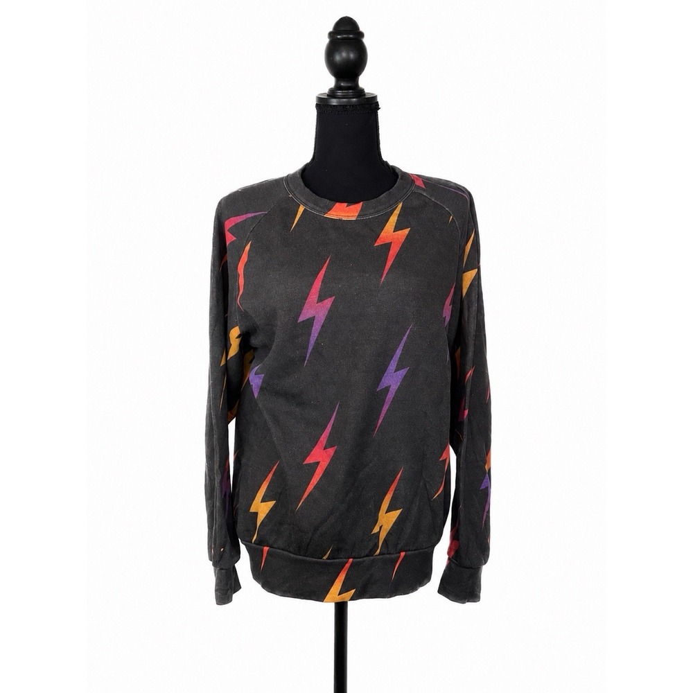 aviator nation lightning bolt sweatshirt all over print crew neck medium